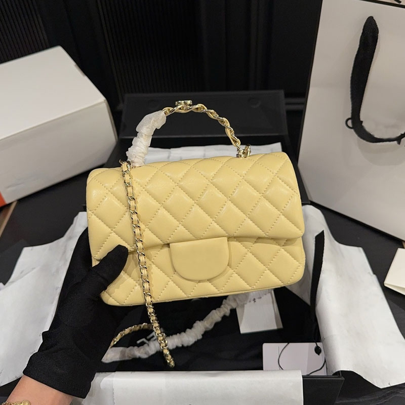 8 Colors Ladies Designer Shoulder Bag with Metal Handle Lambskin Leather Classic Flap Handbag Golden Hardware Matelasse Chain Coin Tote Cross Body Wallet 19x12cm