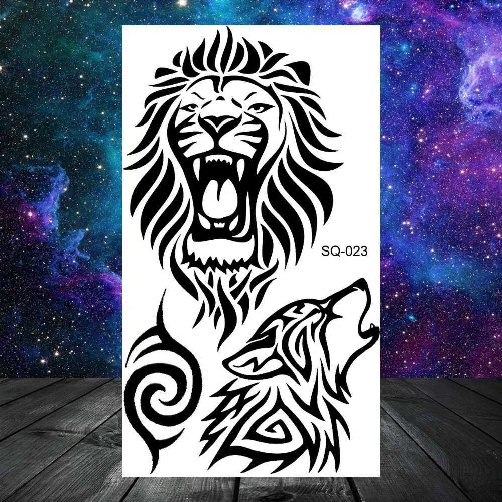 Wolf Flower Temporary Tattoos for Women Adult Men Kids Lion Tiger Dragon Scorpion Thorns Skull False Tattoo Neck Small TattooXJ25414