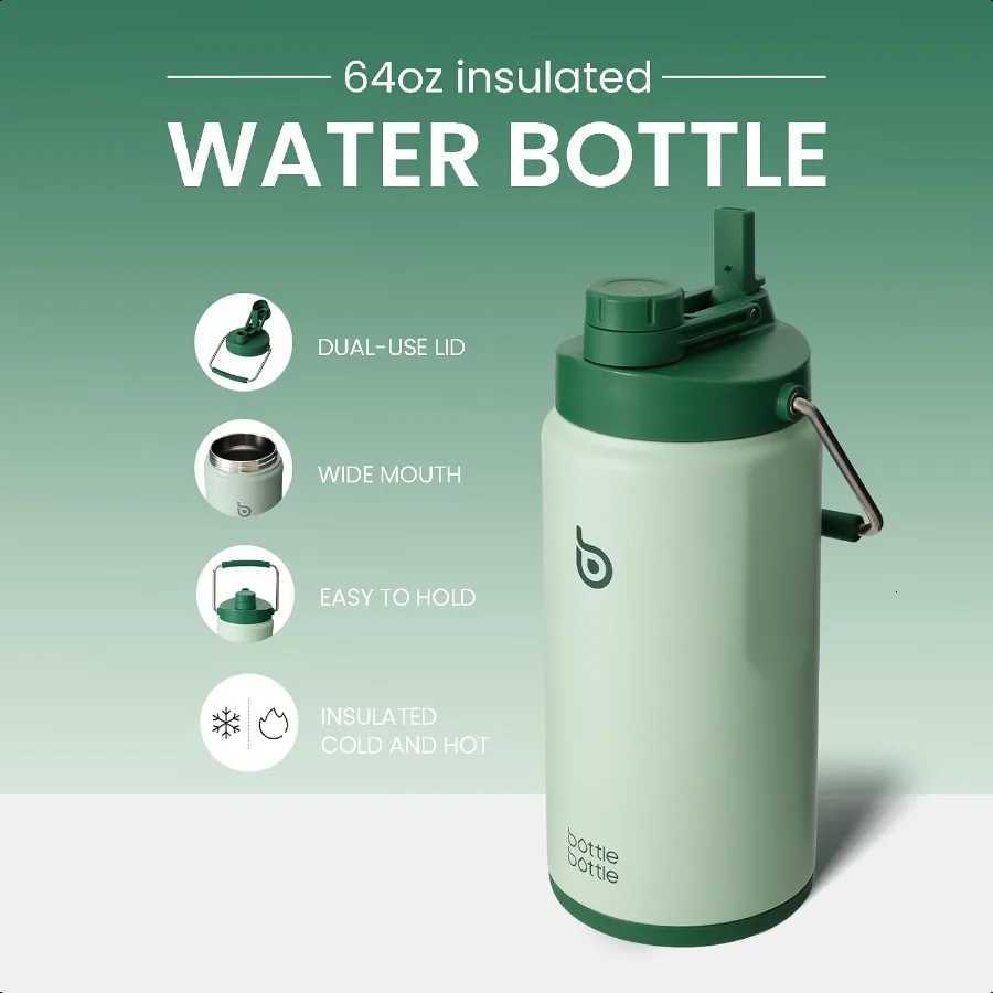 Insulated Water Bottle 64 oz Vacuum Stainl Steel Green C251114