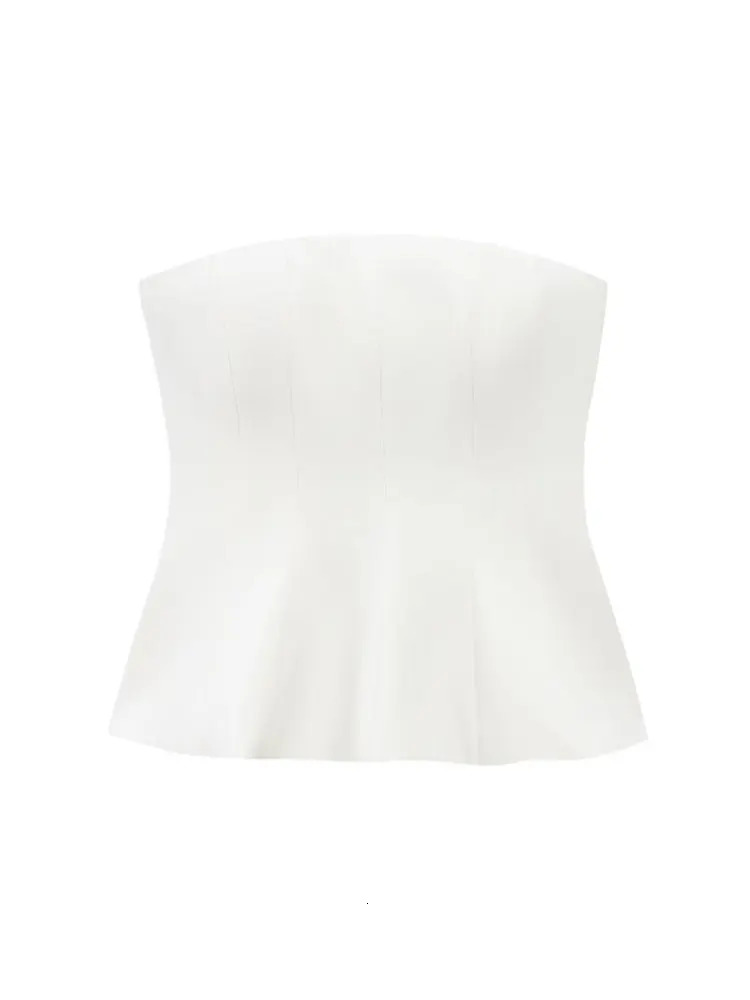 TRZA Womens Sexy Fashion Strapless Peplum Bustier Top Straight Neck Side Zipper Camis 250414Z