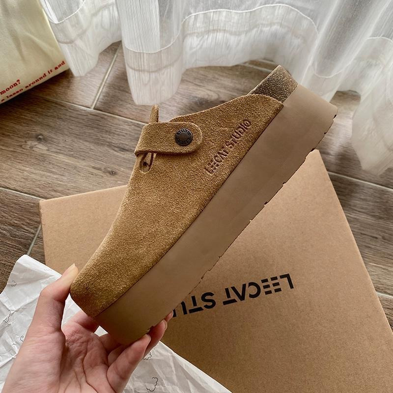 2025s Designer Autumn/Winter New Thick Bottom Shoes Women Plush Hairy Outer Wear Baotou Boken hot Height Increasing Half Slippers