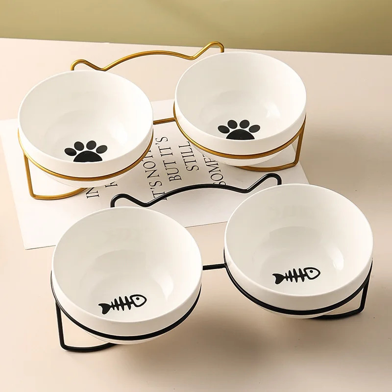 500ML pet ceramic bowl kitten puppy ceramic bowl water dispenser cat food bowl dispenser with lifting frame 250414