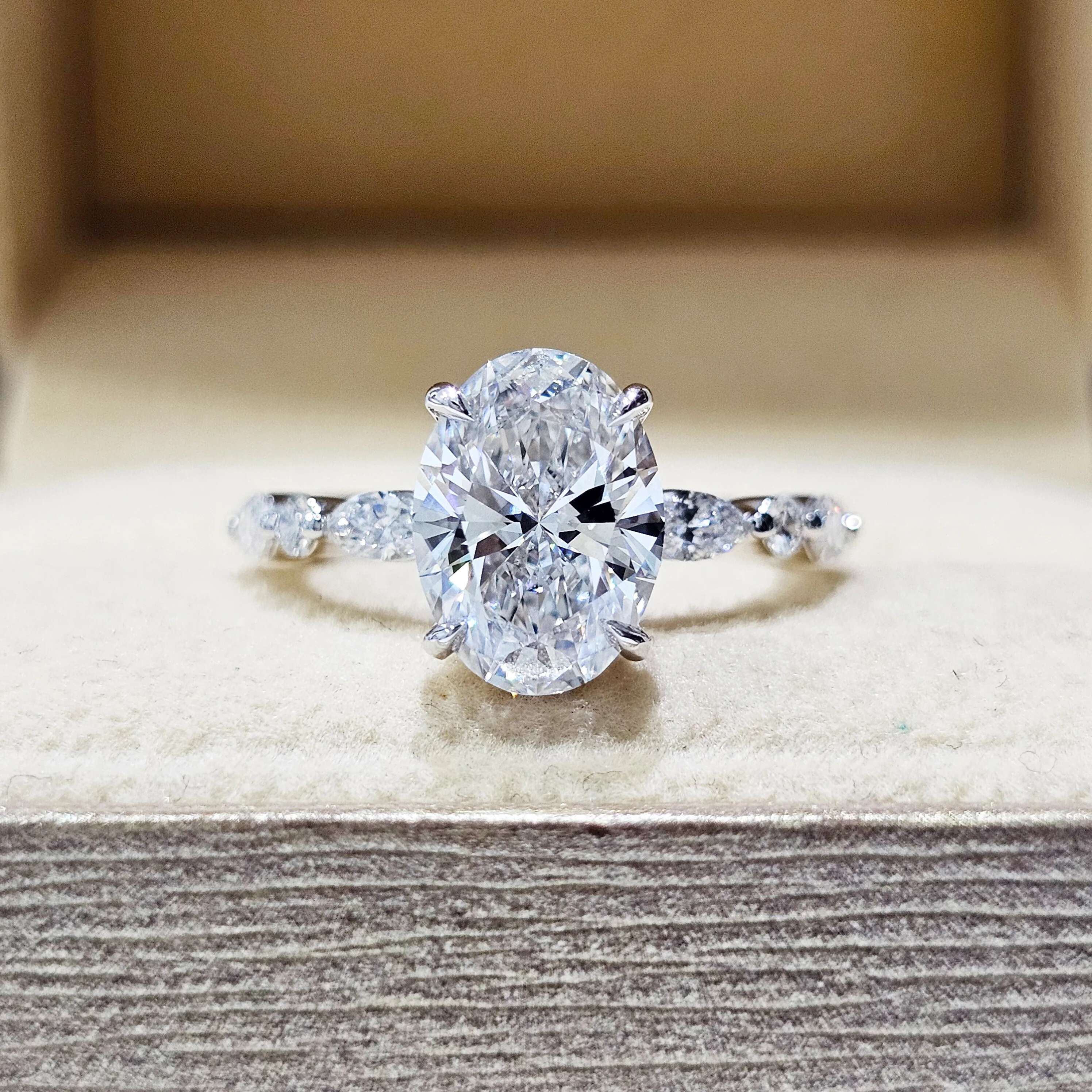 Custom Real Solid 14K White Gold Rings Women Engagement Anniversary Wedding Rings Oval Moissanite Diamond Rings Horse Eye Trendy
