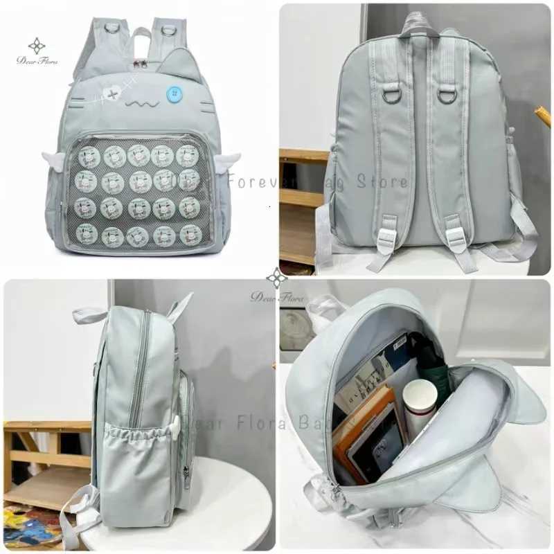 New Y2K Cute Cat Transparent Backpack Kawaii Harajuku Girl Ita Bag High-capacity Student Rucksack Teenage DIY Display School BagW251113