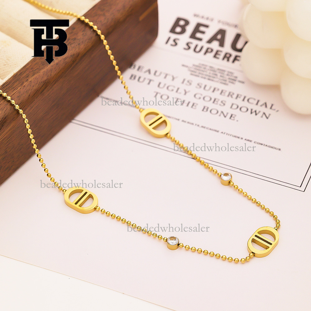 TB BHULAMTE Designer Fashion Pig Nose Titanium Steel Necklace Hip Hop Personalized Cuban Chain 18K Gold Double D Bracelet Pearl Earrings Non Fading Lu