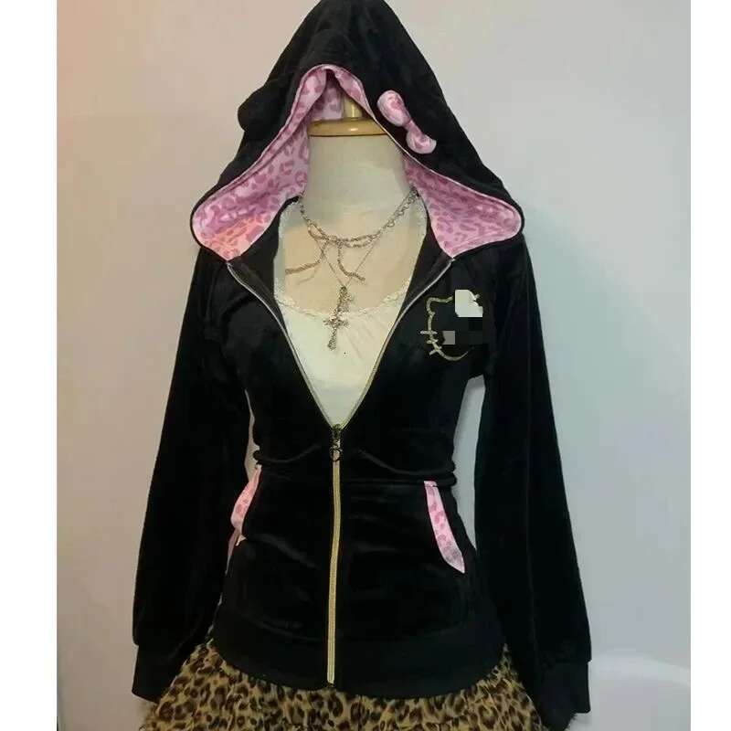 Streetwear American Haruku Y2K Women Hip Hop Plush Patchwork Zipper Hoodie Gothic Fashion Sportswear Sweatshirt