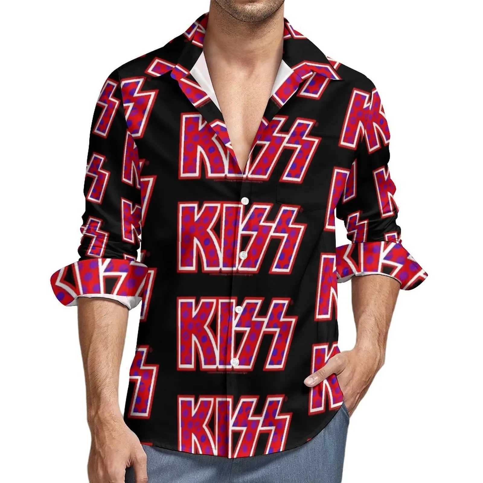 Kiss Band 3D printed lapel mens shirt/womens casual fashion long sleeved shirt button down streetwear oversized unisex clothing W250414