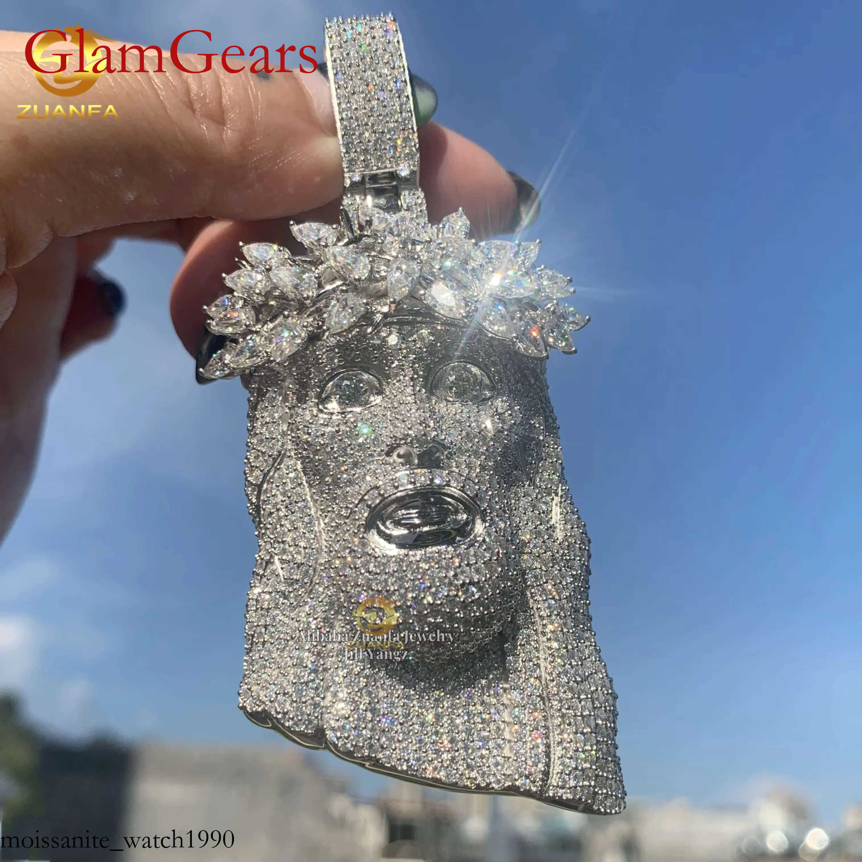 Exquisite Big Piece 3D Jesus Pendant Moissanite Pendants Iced Out Dias custom moissanite pendant Religious Jewelry