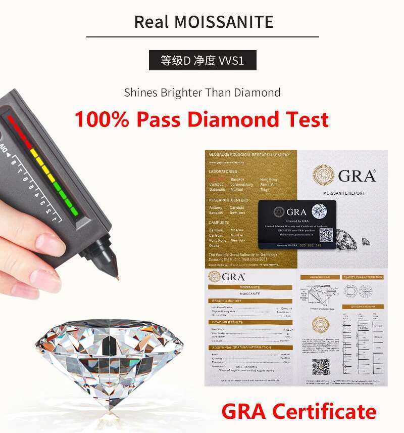 Full Moissanite Diamond D Color Womens Ring S925 Sterling Sliver 18K White Gold Plated Rings Fine Jewelry for Couple