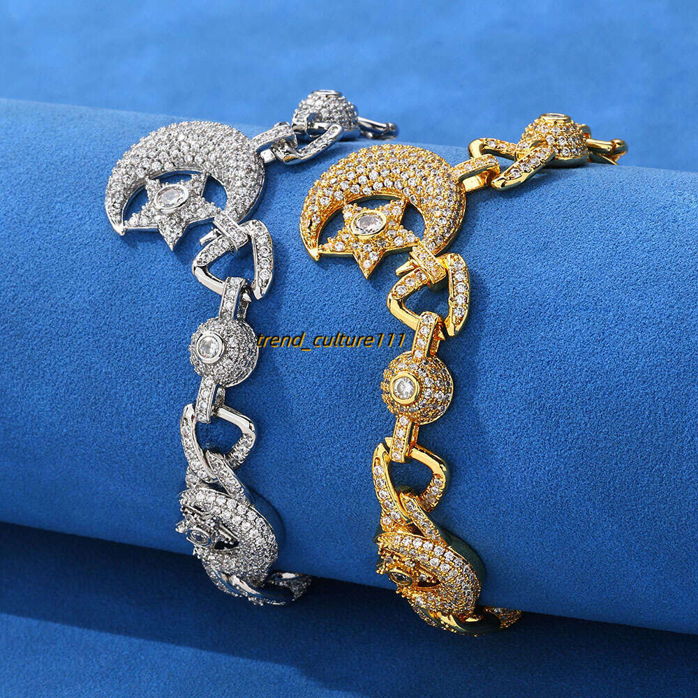 Hip hop 10mm Moon Star Light Premium Men's Moissanite Bracelet Accessories