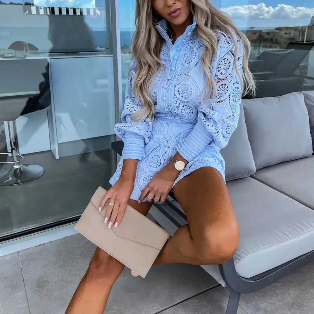 Foridol Retro Single Chest White Lace Womens Shorts Set Spring Long Sve Casual Party 2-piece Set Womens Summer SetXJ250414