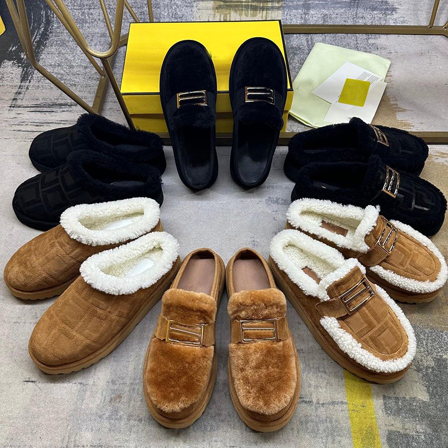 High Quality Fashion Trendy Suede Winter Warm Wool Woman Furry Slide Fluffy Slippers Shearling Sandals clog sandal Designer shoe luxury mule fur slipper fur slide