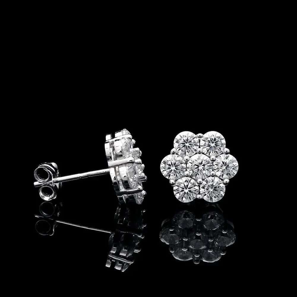 3/5mm 7-stone Moissanite Diamond Stud Earrings with Certificate 925 Sterling Silver Honeycomb Flower Ear Studs for Women Jewelry