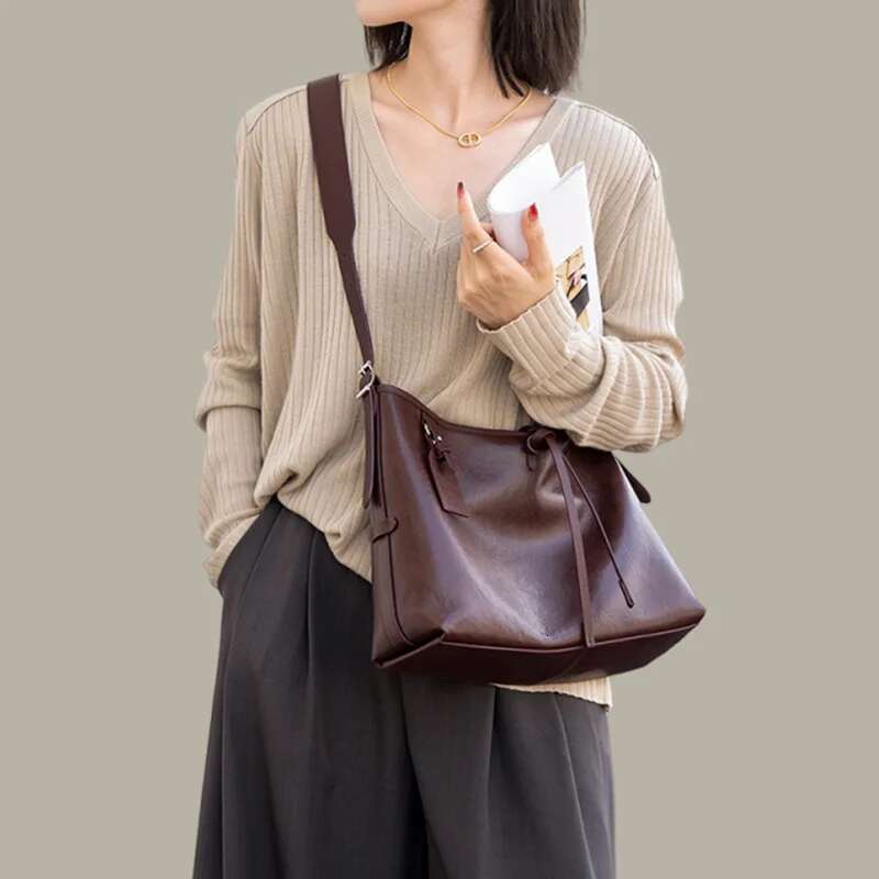 Designer Bag Hobo Style Lazy Leather Women's Vegetable Tanned Cowhide Tote Bag, Large Capacity Single Shoulder Crossbody Bag