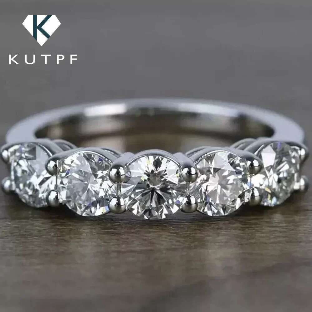 5 Stone Round Brilliant Cut Moissanite Wedding Rings Half Eternity Band 925 Silver 4mm Lab Diamond Wedding Ring for Women Men
