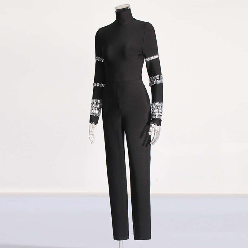 Designer Slimming Design Women's Jumpsuit - Customizable Style, High Neck, Long Sleeves for a Sleek Look