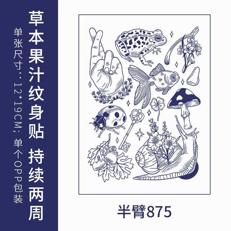 Cartoon dark herbal juice semi permanent tattoo sticker with multi-color mixed design durable artistic fake tattoo on chest leg armXJ25414