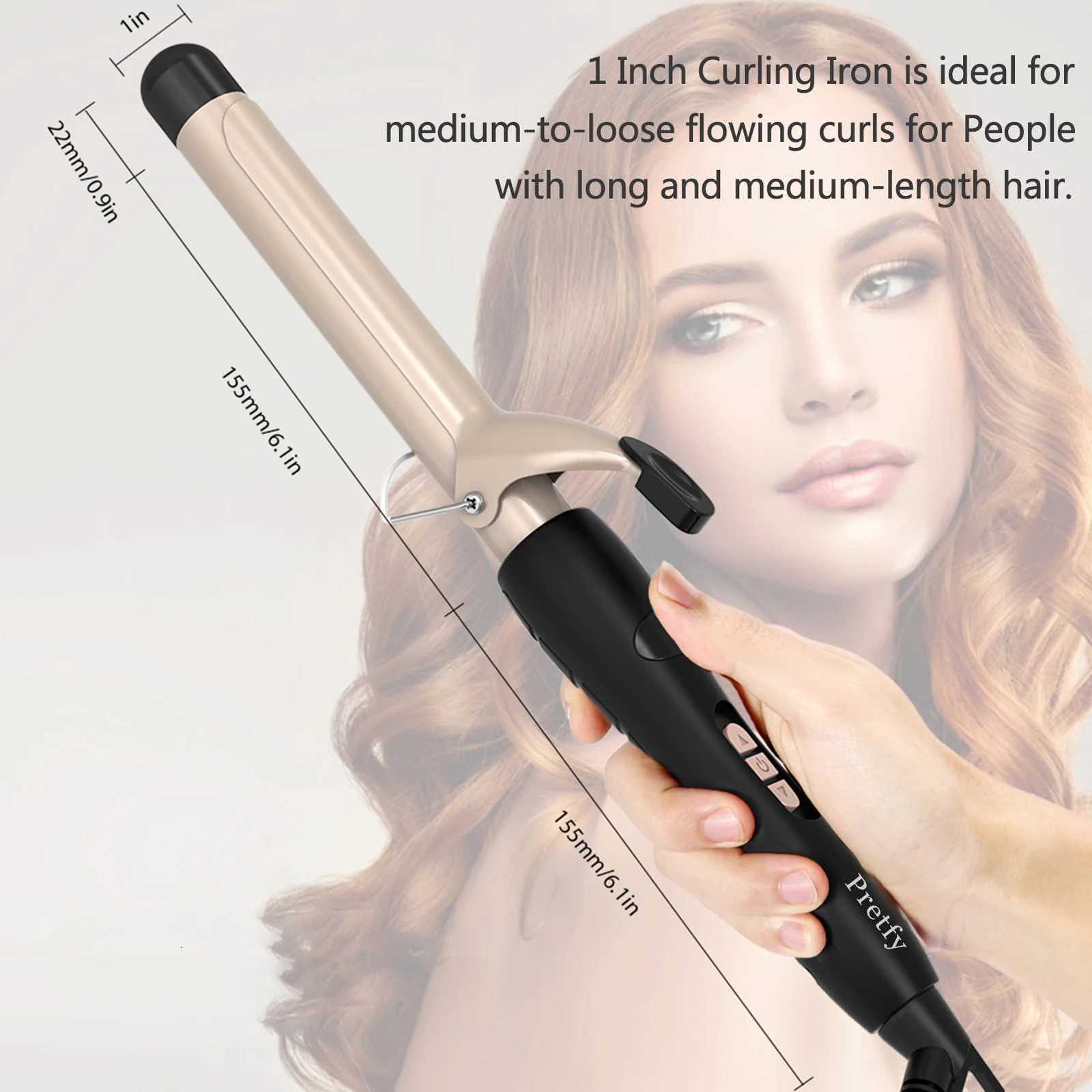 Pretfy 1 inch Hair Curling Iron Hair Curler Temperature Adjustable LCD Temp Display Hair Styling Tool Anti-scald Auto Shut-OffT251114