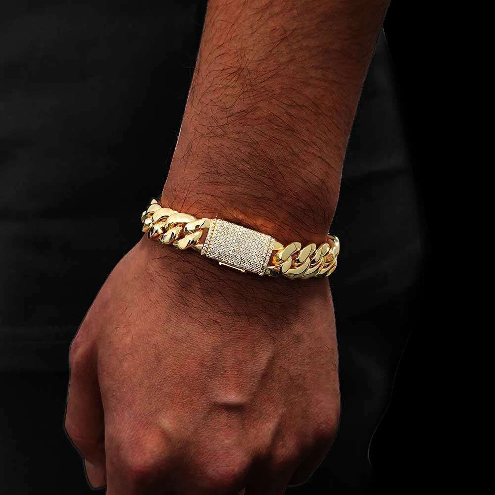 Hip Hop Rapper CZ Jewelry 12/22MM Luxury 18K Real Gold Plated Solid Miami Cuban Link Chain Necklace For Men