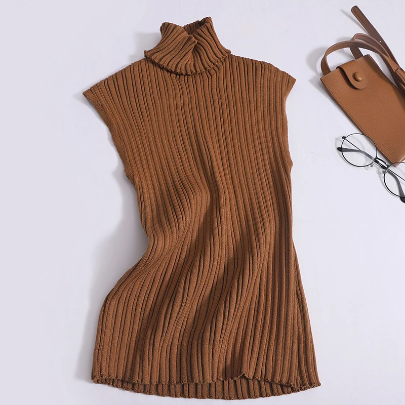 Heliar womens sexy slim turtle neck vest knitted sleeveless crop ultrathin striped pull solid casual summer Y2K spring 250414Z