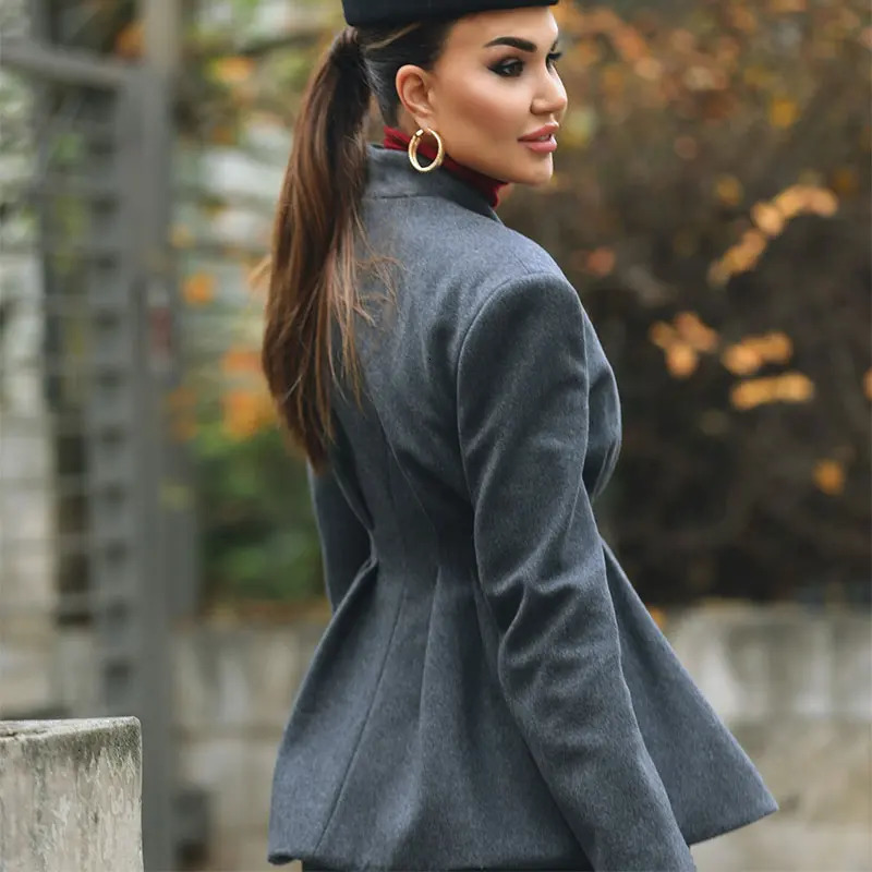 Elegant waist pleated jacket for women Vneck solid long sleeved cinching fashionable commuting British style 250414