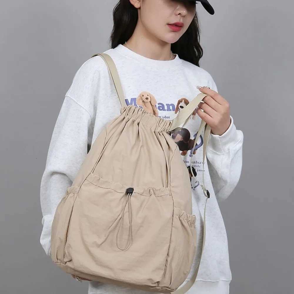 Casual Solid Color Travel Backpack Korean Style Lightweight Drawstring Backpack Large Capacity Foldable Student Schoolbag SportsW251113