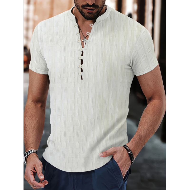 2025 mens jacquard casual lining polo shirt plain collar summer casual clothing
