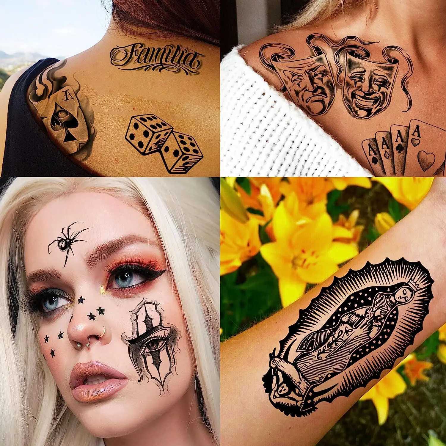 6 Chicano Adult Female Temporary Tattoos Chicana Guadalupe Gangster Fake Tattoos Halloween MexicoXJ25414