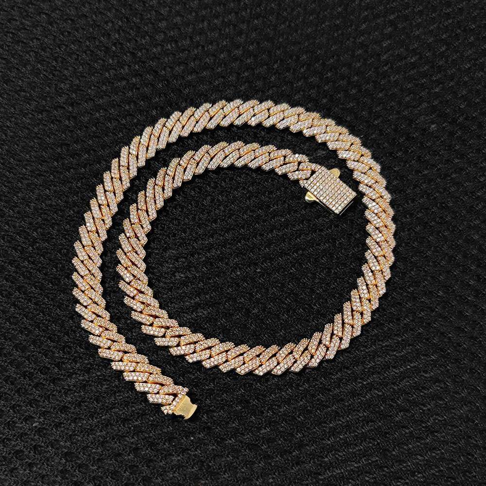 NUOYA Custom Clasp 8mm Diamond Cuban Chain Necklace 18K Gold Plated Prong Cuban Link Chain Hip Hop Fashion Jewelry