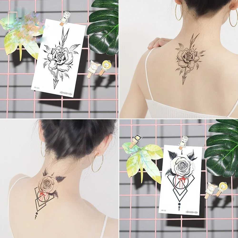 Hotwife Fake Long term Fake Church Tattoo Temporary Waterproof Sticker Sexy Girl Red Flower Body Art Female Modern TattooXJ25414