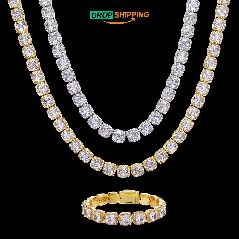 Drop Shipping 11mm Fine Jewelry Hip Hop Iced Out 925 Sterling Silver VVS D Color Moissanite Punk Style Tennis Chain Necklace