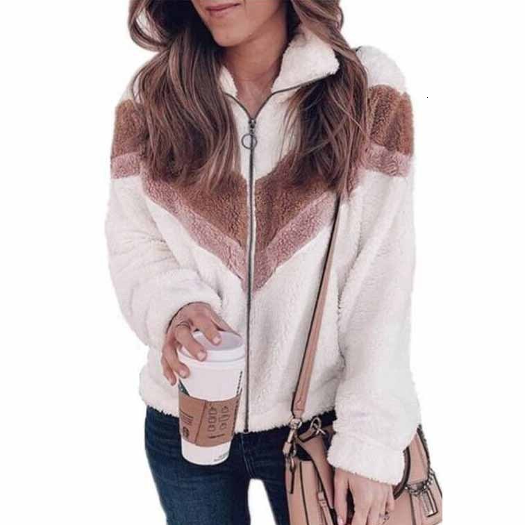 Womens 2021 autumn winter new plush sweater zipper cardigan contrast coat 210414