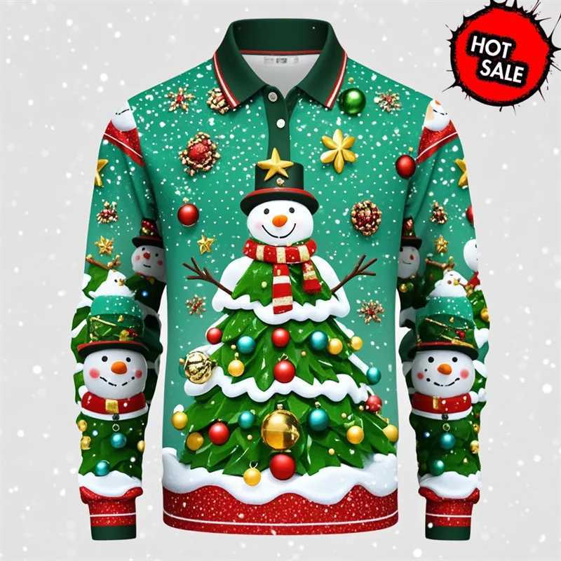 Cool 3D printed Christmas polo shirt for men Ropa Hombre casual floral long sleeved Chilon streetwear fashion button polo shirt W250414