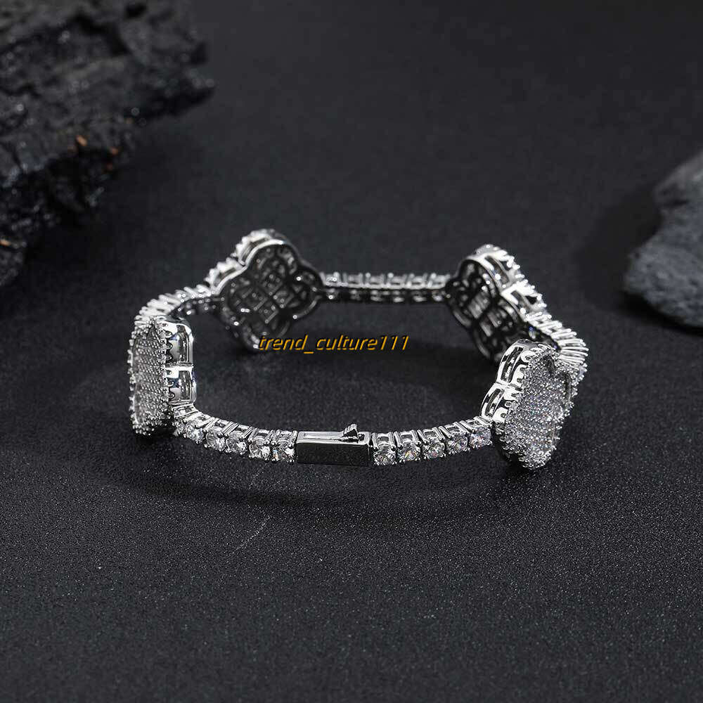 Hip hop spring buckle four leaf clover Moissanite tennis bracelet, high-end and versatile accessory for men's bracelet