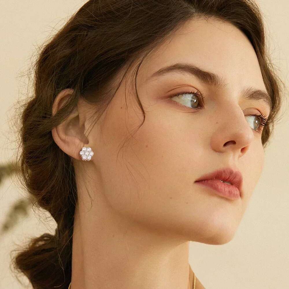 3/5mm 7-stone Moissanite Diamond Stud Earrings with Certificate 925 Sterling Silver Honeycomb Flower Ear Studs for Women Jewelry