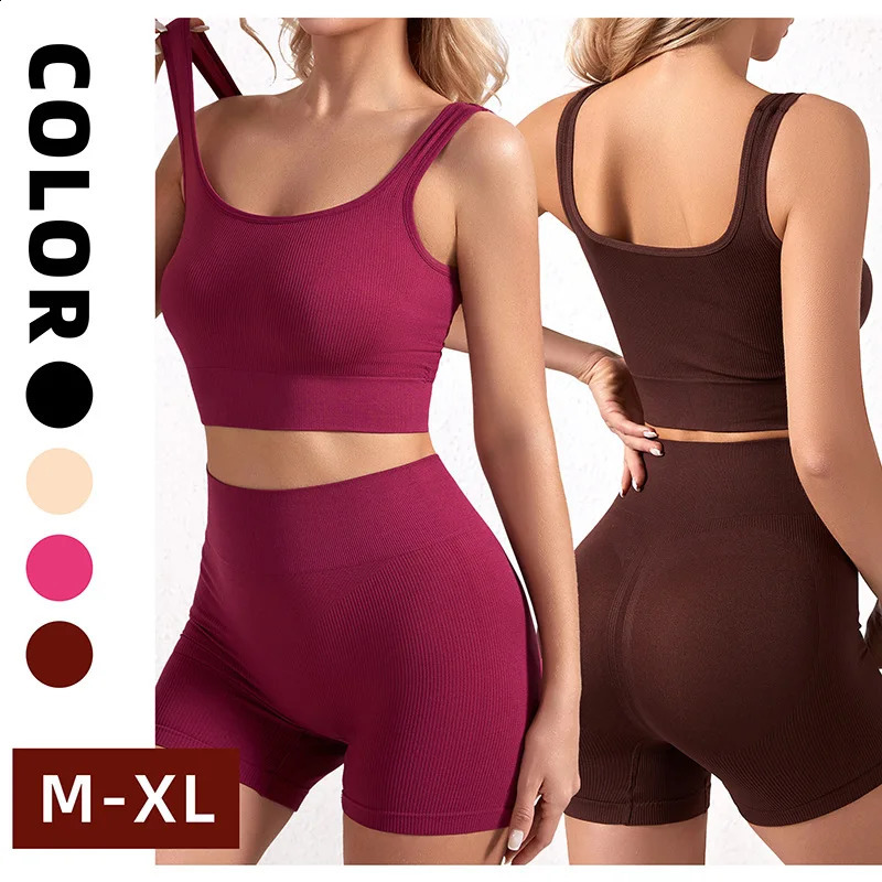 New Arrival Fashion Seamless Exercise Body-Tight Quick Dry Moisture Absorption High Waist Hip Yoga Fitness Set for Women 250414