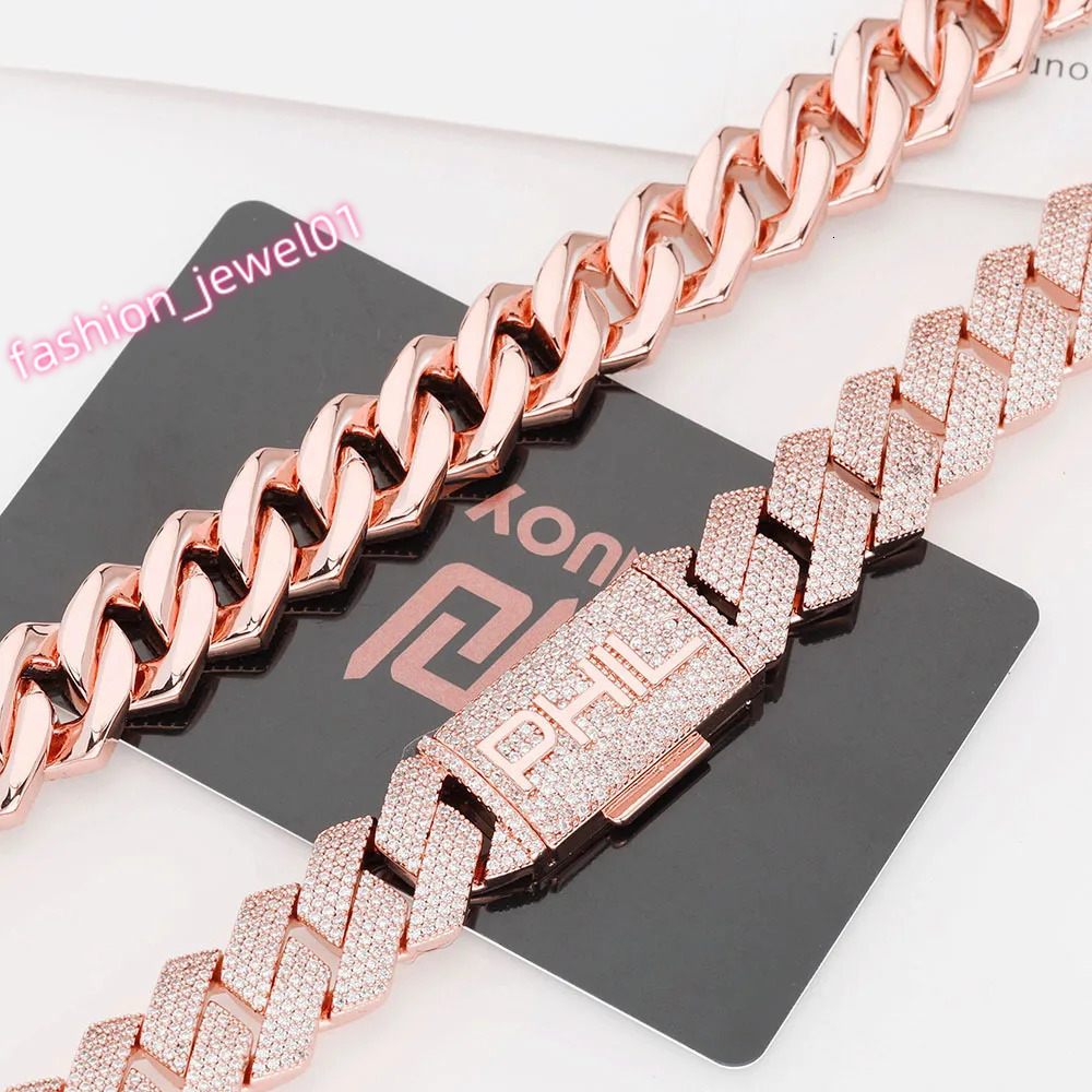 15mm CZ Iced Custom Four Letter Box Clasp Cuban Link Chain Luxury Man Hip Hop Bling Full Diamond Rose Gold Plated Necklace