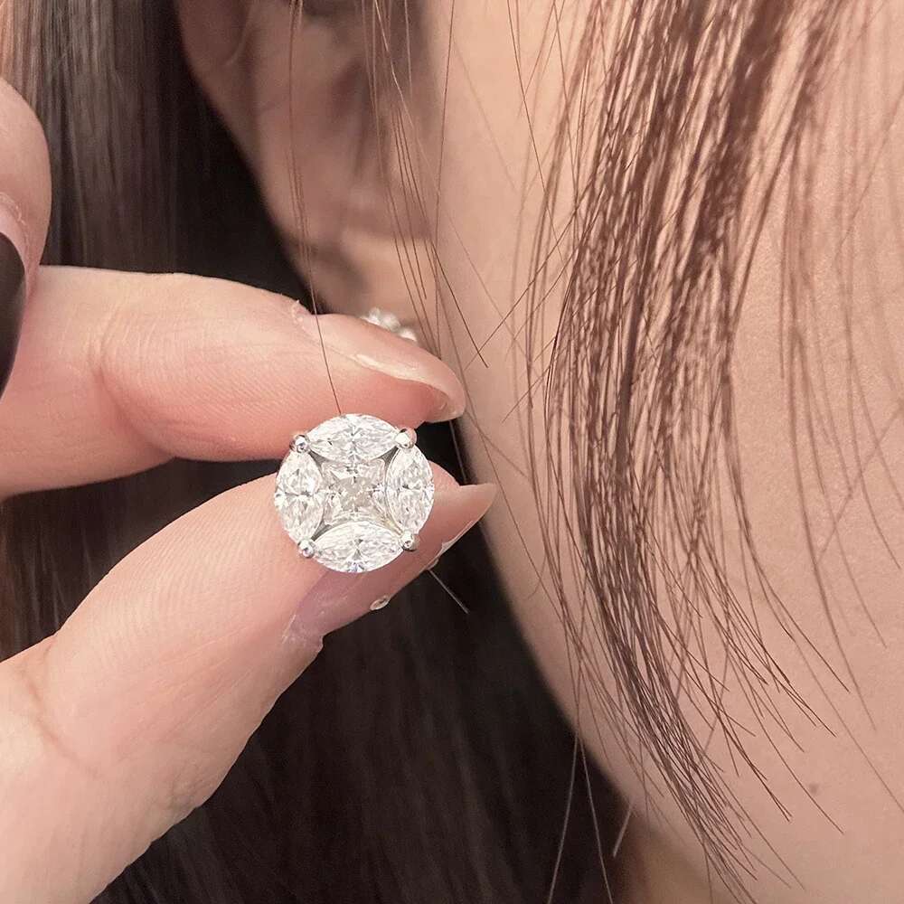 10mm Cluster Star Moissanite Stud Earrings with Certificates 925 Sterling Silver Princess/Marquise Cut Diamond Earring for Women