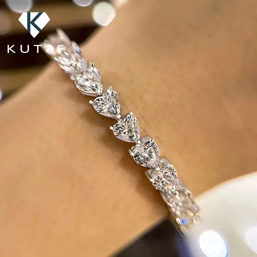 Heart Shape Moissanite Tennis Bracelets with Certificates 925 Sterling Silver Sparkling Diamond Bangle Fine Jewelry for Women