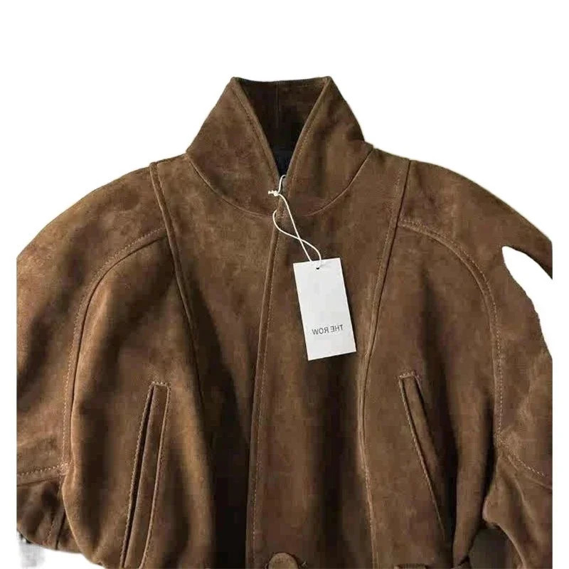Womens Clothing Coffee Brown Suede Velvet Fitted Waist Short Jacket Korean Style Light Mature Style Windproof Trench Coat 251106