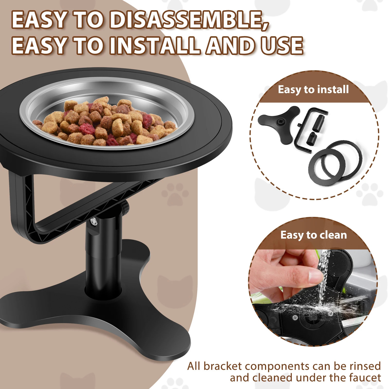 Cat bowl rack with adjustable bowl height Pe food rack tilted dog drinking bowl no pillar neck protection 250414
