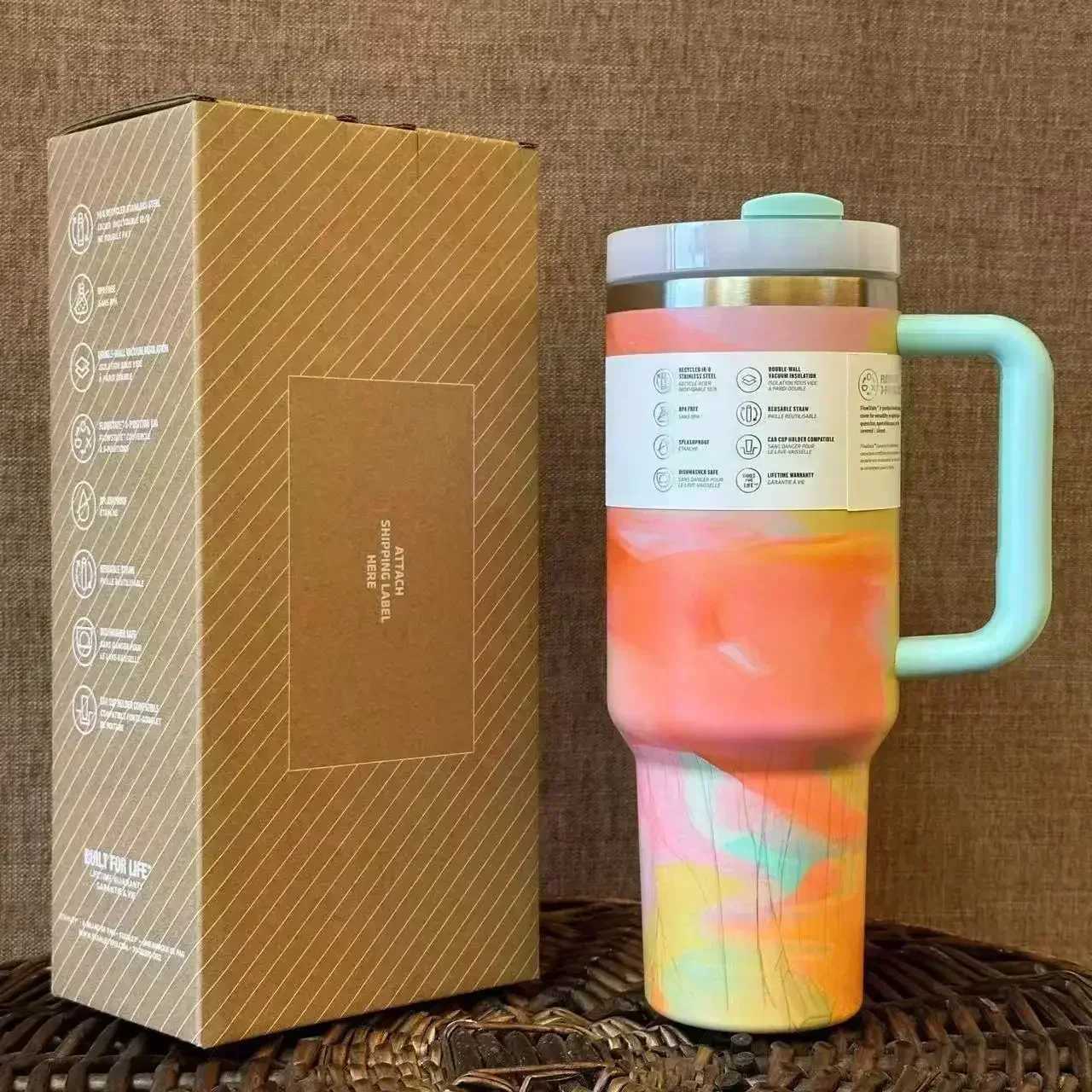 New Stainless Steel Vacuum Insulated Travel Mug 40ozLeak-Proof Tumbler with Straw for CarIced Coffee Cup for CampingPicnic C251114