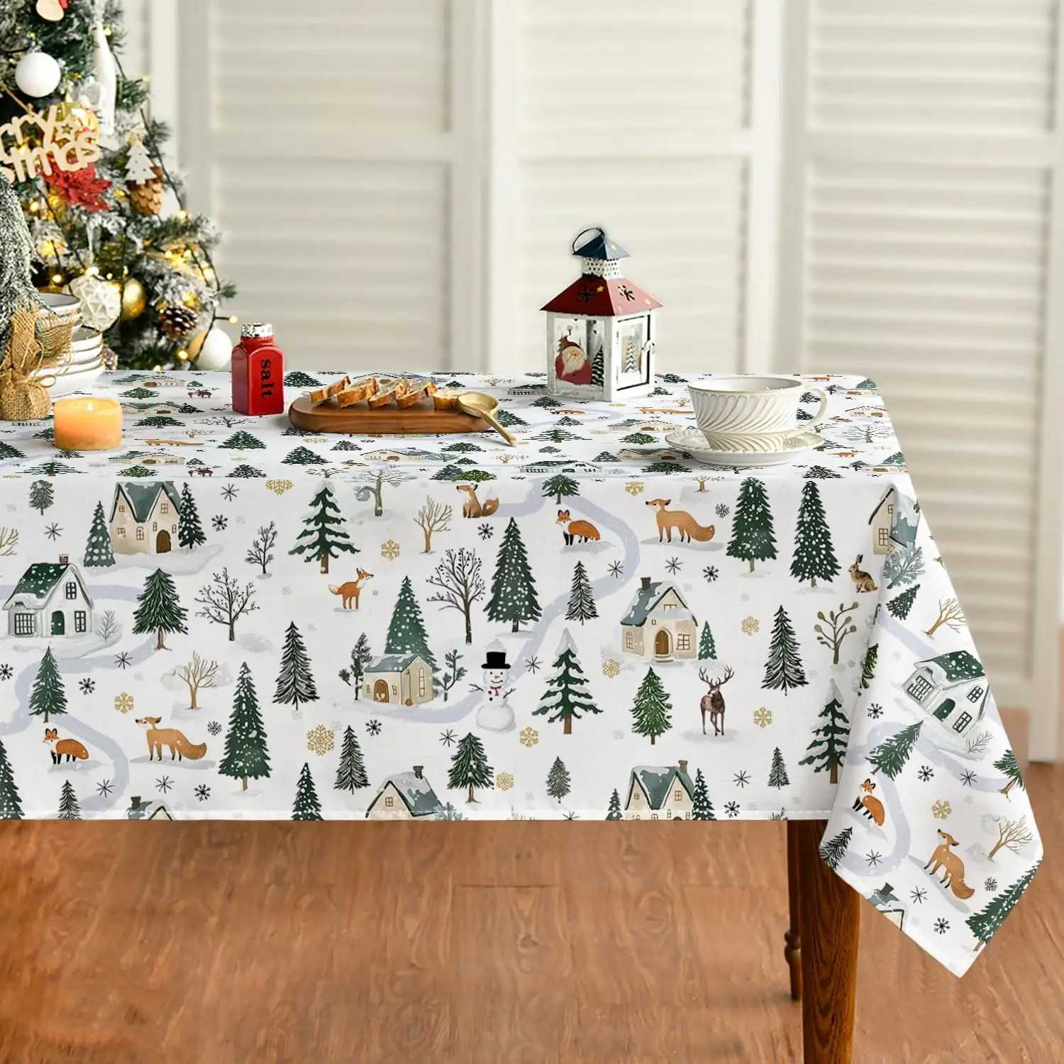 Christmas Christmas Tree Snowman Deer Polyester Tablecloth for Table Decor Winter Xmas Kitchen Dining Table Cloth Christmas Decorations Y251113