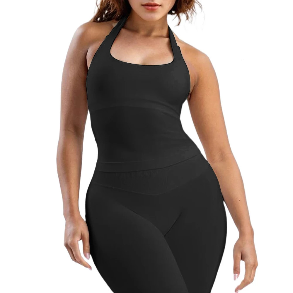 Seamless sports vest womens sexy deep Vneck sleeveless set basic square neckline summer G 250414Z