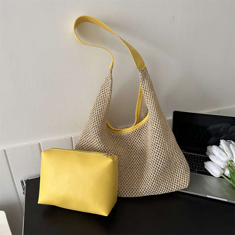 Handmade Beach Bag Leisure Summer Popular Mother And Child 2024 Fashionable Western Style One Shoulder Beach Travel Grass Woven Bag Kq2