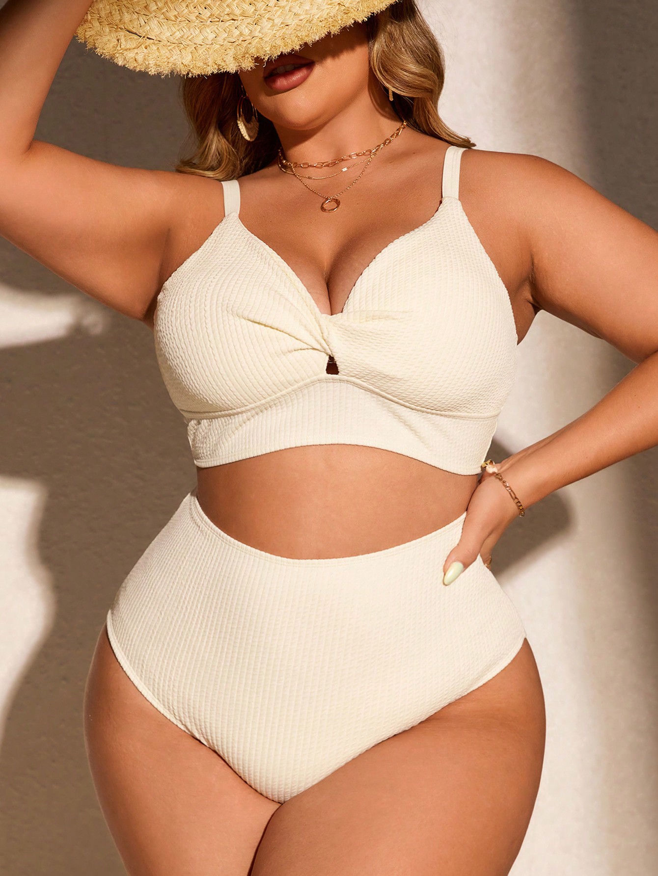 Women's Plus Size Swimsuits Two Piece Textured Twist Ruched Bathing Suit High Waisted Swimwear Sets