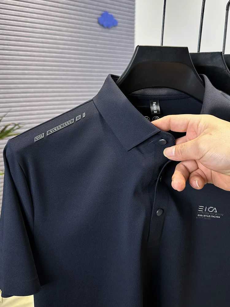 High end ice silk short sleeved mens lapel summer mens shirt collar casual sewing clothing polo shirt trendy new top W250414