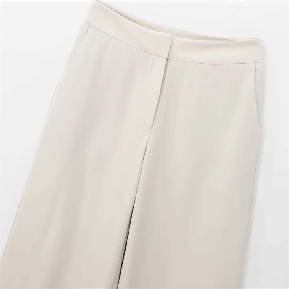 Taop Za Womens Long Sved Autumn/Winter New Project Flip Decoration Slim Fit Set Jacket Middle Waist Straight Leg PantsXJ250414