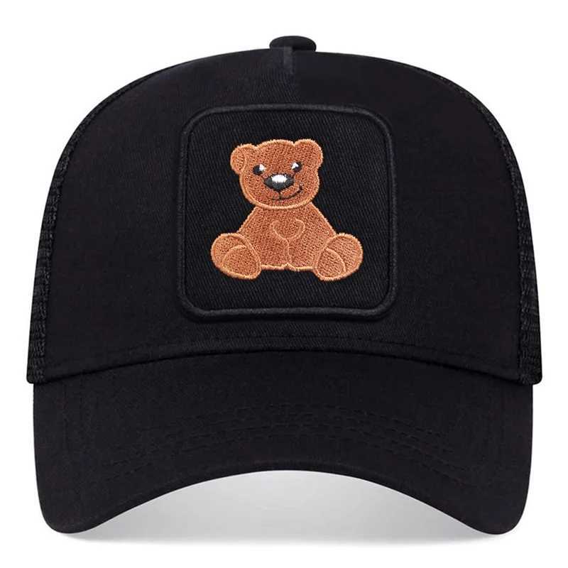 Unisex snap cap mens breathable mesh cap womens embroidered bear baseball cap mens cotton hip-hop bone truck cap W250414