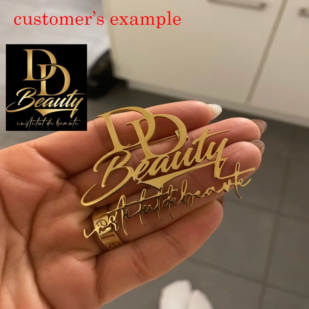 YHUISO Personalized Customization Double Name Stainless Steel Brooch Customization Gold Name Badge Product 250409